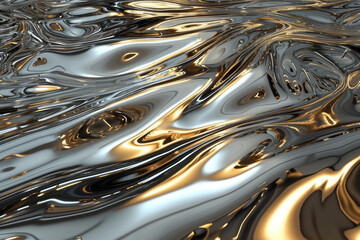 Abstract shapes Silver liquid wave sparkling gold background