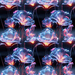 Seamless pattern with flowers. Glowing puff flowers