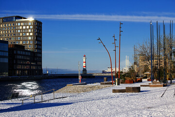 Modern buildings on sunny winter day at waterfront in Malmo in Sweden - 712233828