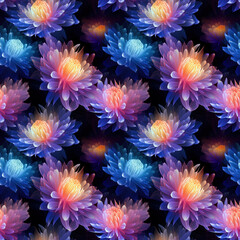Seamless pattern with flowers. Glowing puff flowers