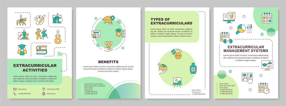2D creative gradient extracurricular activities brochure template, leaflet design with thin linear icons, 4 vector layouts.