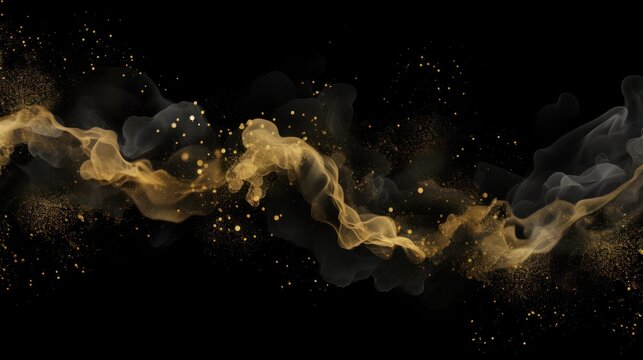 Golden ink and smoke with glittering gold partciles abstract background