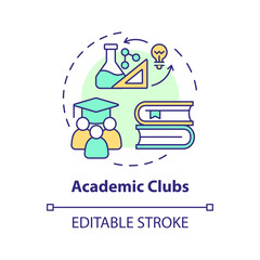2D editable multicolor academic clubs icon, simple isolated vector, thin line illustration representing extracurricular activities.