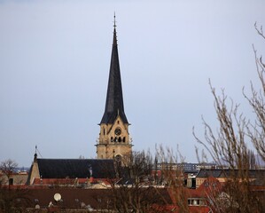 St Pauls church in Magdeburg with bare trees in foreground - 712235025