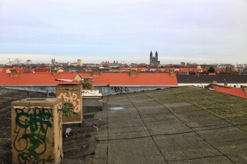 View from rooftop of abandoned building in Magdeburg, Germany - 712235050