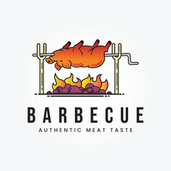 pork roast on fire logo illustration design