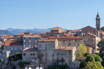Fototapeta na wymiar View on the beautiful village of Sartene on a bright sunny day, Corsica, France