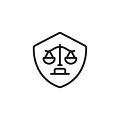 Law scale shield line icon isolated on transparent background