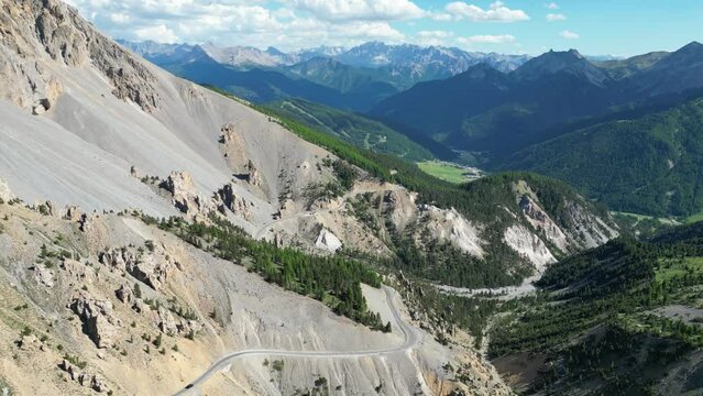 French Alps Col Izoard and Casse Deserte in Hautes Alpes, France - Aerial 4k