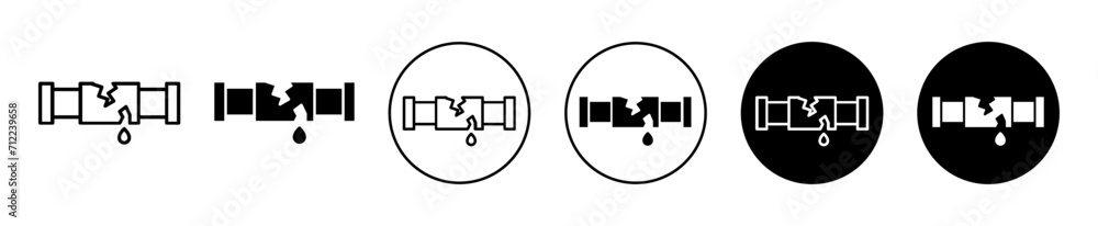 Poster broken pipe vector icon set collection. broken pipe outline flat icon.