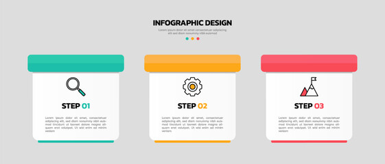 Modern business infographic template with 3 options or steps icons.