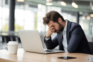 Businessman stress over the work in front of the laptop in office 