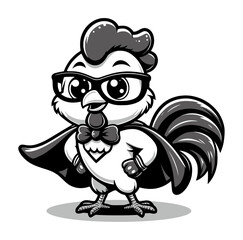 cute cartoon character of rooster - black and white (artwork 4)
