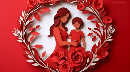 Mother's Day beautiful illustration of mom and son vector clipart, generative Ai