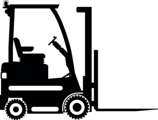 Silhouette of Wheel Forklift Icon in Flat Style. Vector Illustration
