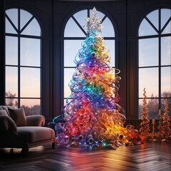 Magic sparkling Christmas tree. Magical Christmas holidays
