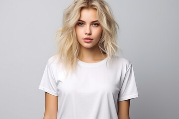 Obraz premium Woman in White Tshirt Mockup created with Generative AI