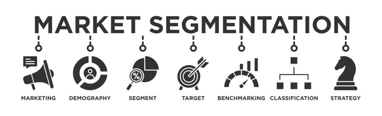 Market segmentation banner web icon vector illustration concept with icon of marketing, demography, segment, target niche, benchmarking, classification, strategy