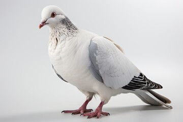 Selective focus shot of a white dove on white surface