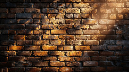 The interplay of light and shadow casts a golden glow on the textured surface of an aged brick wall, echoing the nuanced complexities that are the hallmark of AI Generative creations. - obrazy, fototapety, plakaty