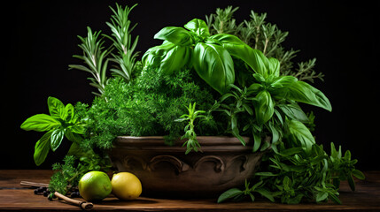 fresh herbs in a pot