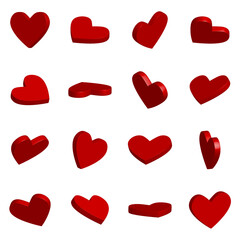 Set of 3D Red Valentine Heart Isolated on Transparent Background 