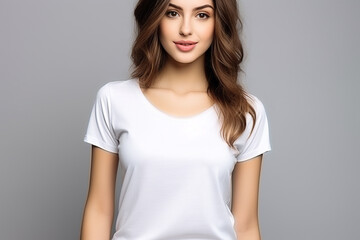 Obraz premium Woman in White Tshirt Mockup created with Generative AI
