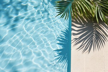 Green nature palm leaf on pool background. ai generated