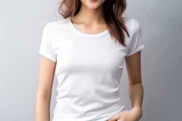 Fototapeta premium Woman in White Tshirt Mockup created with Generative AI