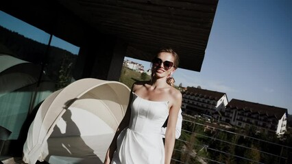 Stylish couple in love posing at a wedding photo shoot. Wedding day concept. 4k