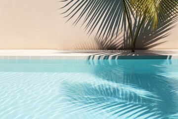 Fototapeta na wymiar Green nature palm leaf on pool background. ai generated
