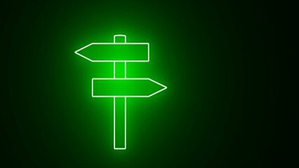 Road traffic sign. Directional sign with bright futuristic neon green and black background. 3D Neon Signboard. Bright signage. Road traffic sign. Blank board with space for text glossy signage.