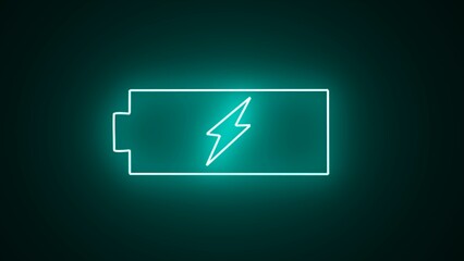 Neon Battery charge level. glowing neon line battery charge level indicator icon isolated on black background. Battery icon illustration. battery power icon powerfully charged.