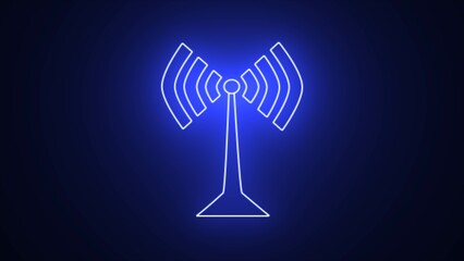 Tower signal icon illustration logo template for many purpose. neon Radio tower icon. Transmitter Icon. cell signal or radio network antenna line art icon. neon tower icon on black background.