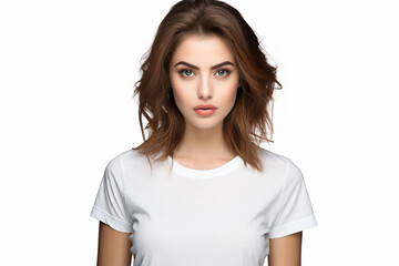 Fototapeta premium Woman in White Tshirt Mockup created with Generative AI