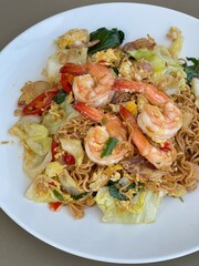 Thai Drunken Noodles with seafood. Pad Kee  Mao Talay.