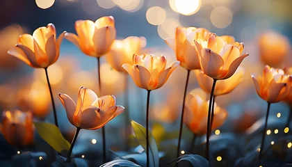 Fotobehang Fantasiewelt   leuchtende Tulpen und Glühwürmchen © Melina