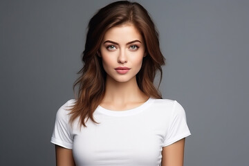 Obraz premium Woman in White Tshirt Mockup created with Generative AI