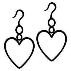 A pair of earrings with a hook. Ear decoration with a heart. Sketch. Fashionable jewelry.