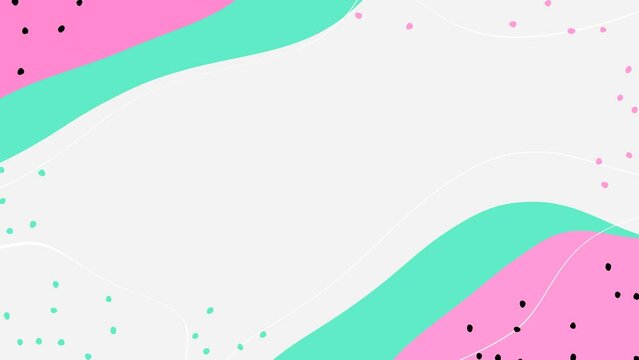 4k colorful wavy frame on transparent background. Watermelon abstract summer design. Pink green waves seamless looped. Cartoon childish simple animated border. Light red bright pattern with black dots