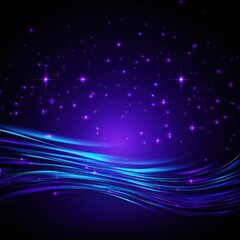 Obraz premium Blue and purple neon luxury background with shiny stars and waves lines and light effect with bokeh elements.