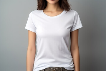 Fototapeta premium Woman in White Tshirt Mockup created with Generative AI