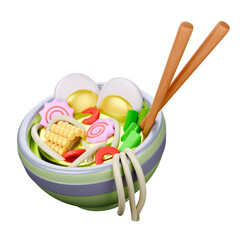Cartoon style Ramen 3D rendering