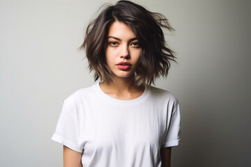 Fototapeta premium Woman in White Tshirt Mockup created with Generative AI
