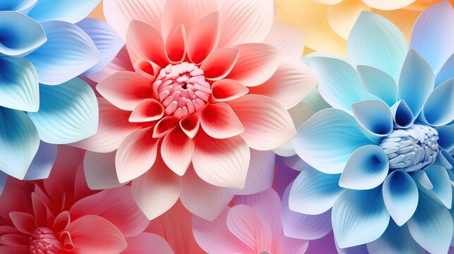 Abstract panoramic floral wallpaper with colorful paper flowers. Beautiful floral paper background. Generative AI