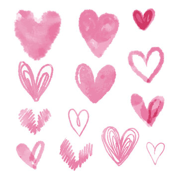Watercolor pink heart on a white background. Valentine's Day concept. Hand drawn illustration