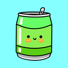 Cute funny Soda. Vector hand drawn cartoon kawaii character illustration icon. Isolated on blue background. Soda character concept