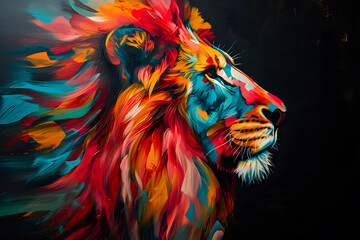 Colorful lion on a black background	