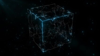 Network points and connection lines. Technology background. Science background. 4k animation. 3D rendering. Abstract cube.