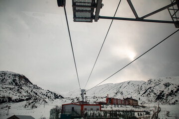 beautiful cable car for skiing people in Tajikistan
